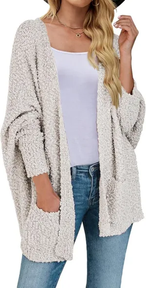 MEROKEETY Women's 2025 Winter Fuzzy Popcorn Batwing Sleeve Cardigan Knit Oversized Sherpa Sweater Coat