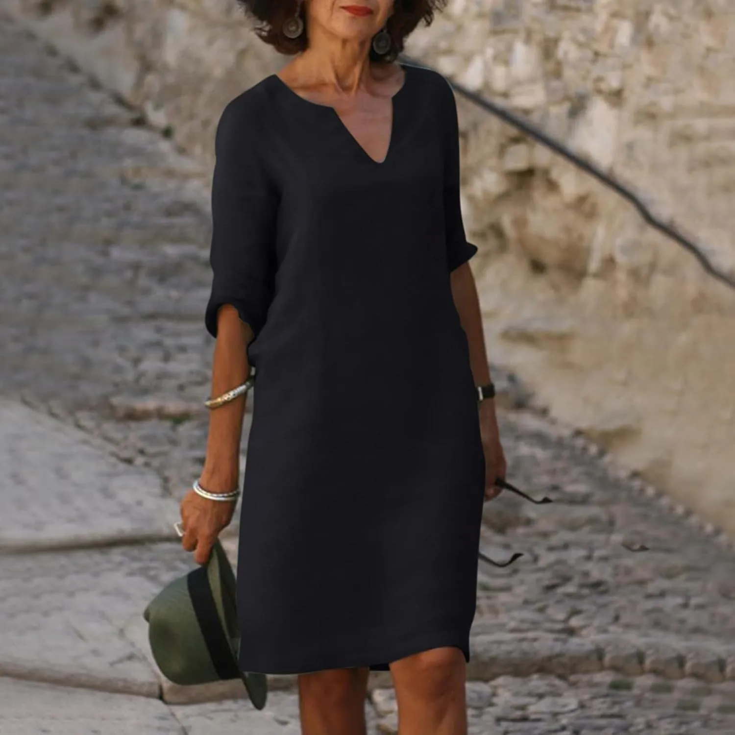 Mother Daughter Matching Dresses V Neck Half Sleeve Cotton Linen Dress Casual Vintage Lightweight Summer Midi Dress