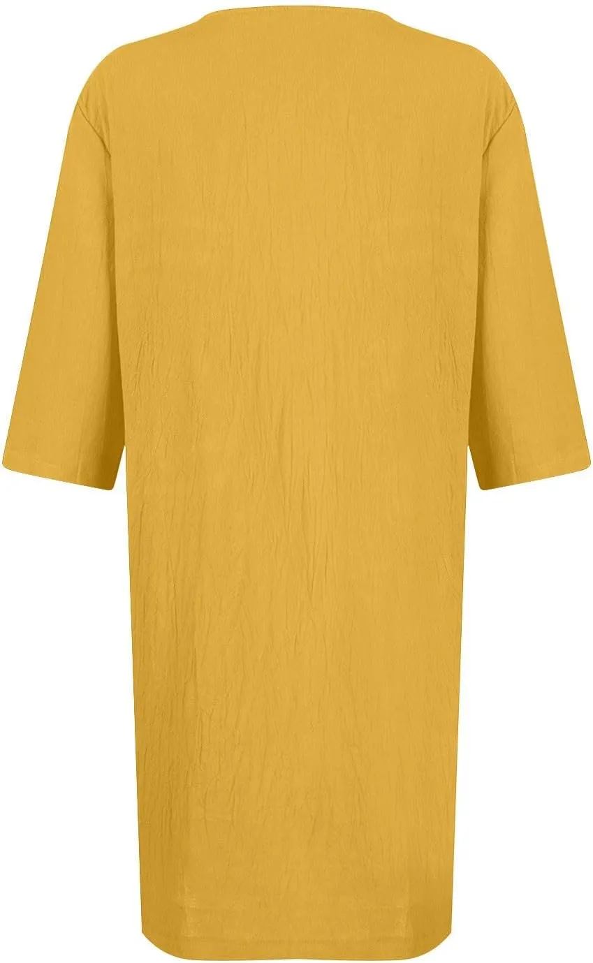 Mother Daughter Matching Dresses V Neck Half Sleeve Cotton Linen Dress Casual Vintage Lightweight Summer Midi Dress