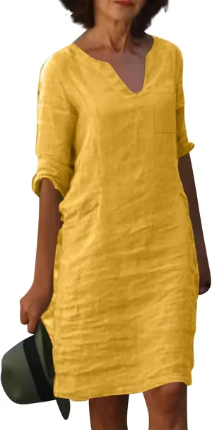 Mother Daughter Matching Dresses V Neck Half Sleeve Cotton Linen Dress Casual Vintage Lightweight Summer Midi Dress