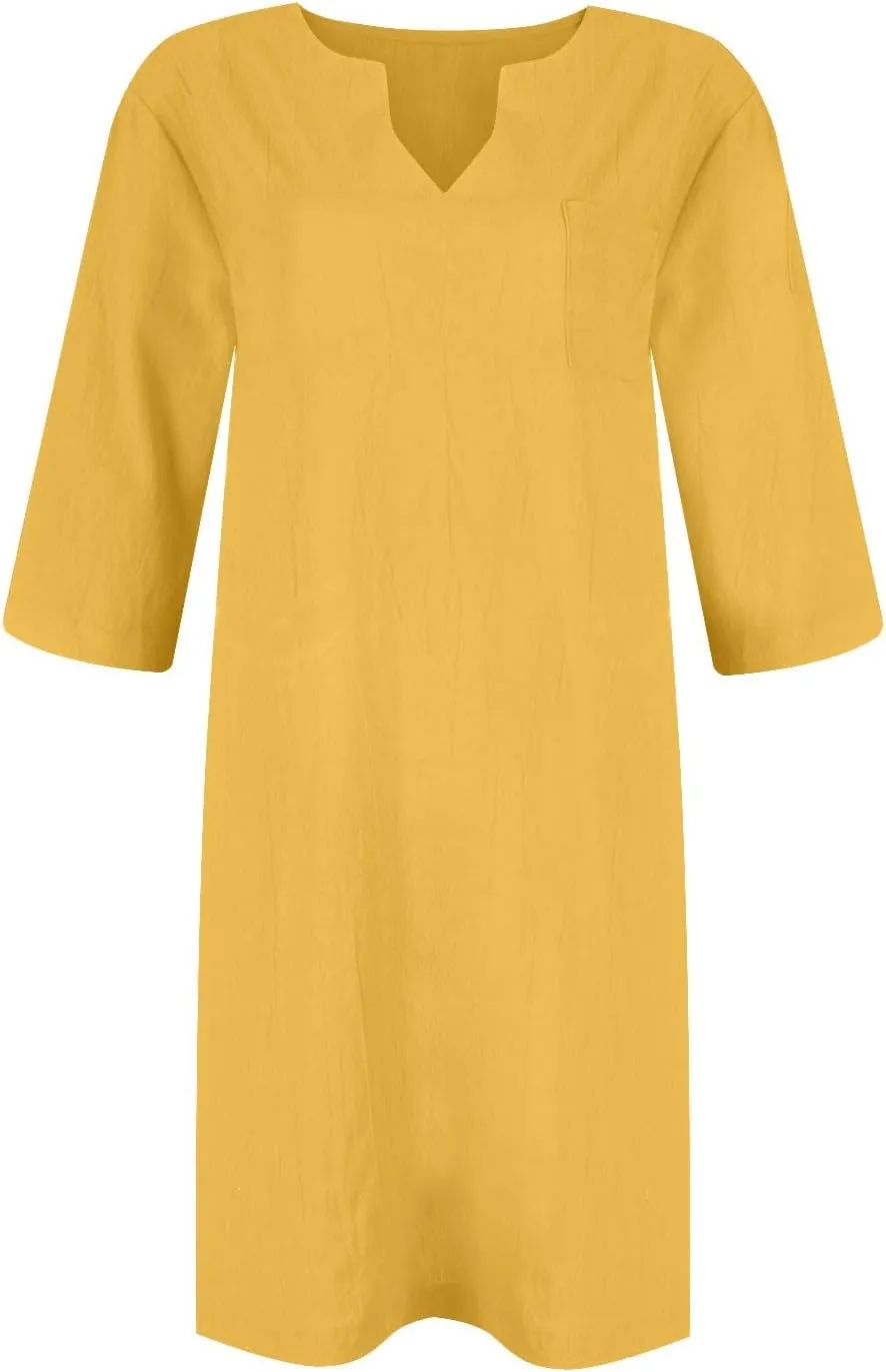 Mother Daughter Matching Dresses V Neck Half Sleeve Cotton Linen Dress Casual Vintage Lightweight Summer Midi Dress