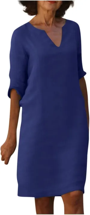 Mother Daughter Matching Dresses V Neck Half Sleeve Cotton Linen Dress Casual Vintage Lightweight Summer Midi Dress