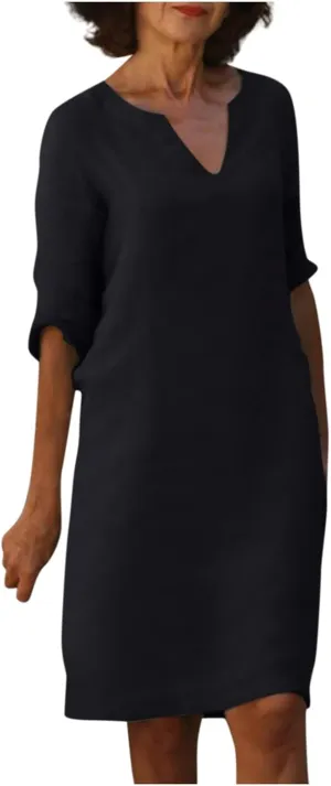 Mother Daughter Matching Dresses V Neck Half Sleeve Cotton Linen Dress Casual Vintage Lightweight Summer Midi Dress