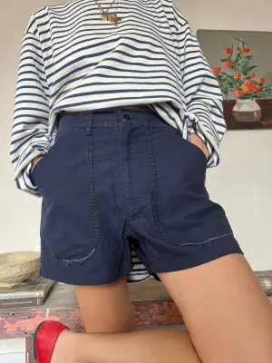 Navy Workwear Shorts With Mending