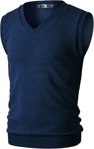 Ohoo Men's Cotton Blended Slim Fit Sweater Vest Knit V-Neck Sleeveless Pullover Sweater