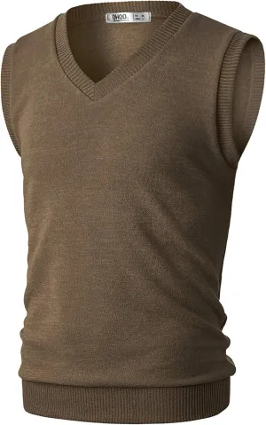 Ohoo Men's Cotton Blended Slim Fit Sweater Vest Knit V-Neck Sleeveless Pullover Sweater
