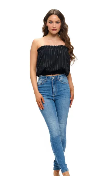 Pin Stripe Smocking Detail Strapless Top