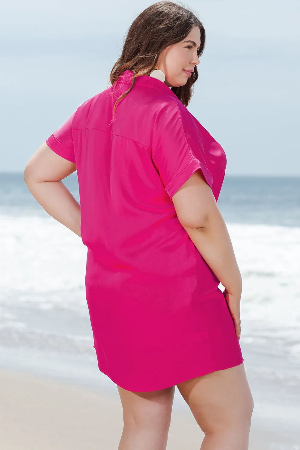 Plus Size Collared V Neck Short Sleeve Shift Dress