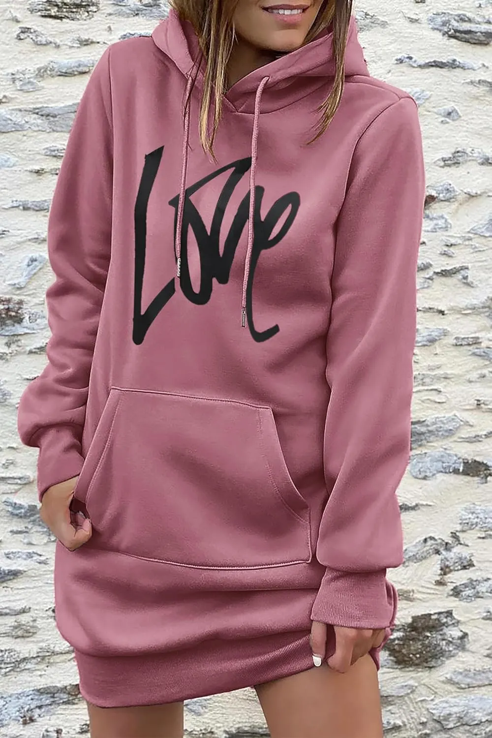 PRETTYGARDEN Women's Hooded Sweatshirt Fall Fashion Drawstring Lightweight Long Sleeve Pullover Hoodie Dress