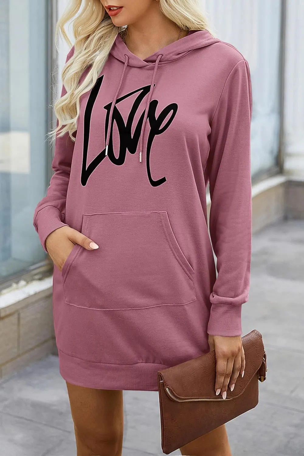 PRETTYGARDEN Women's Hooded Sweatshirt Fall Fashion Drawstring Lightweight Long Sleeve Pullover Hoodie Dress