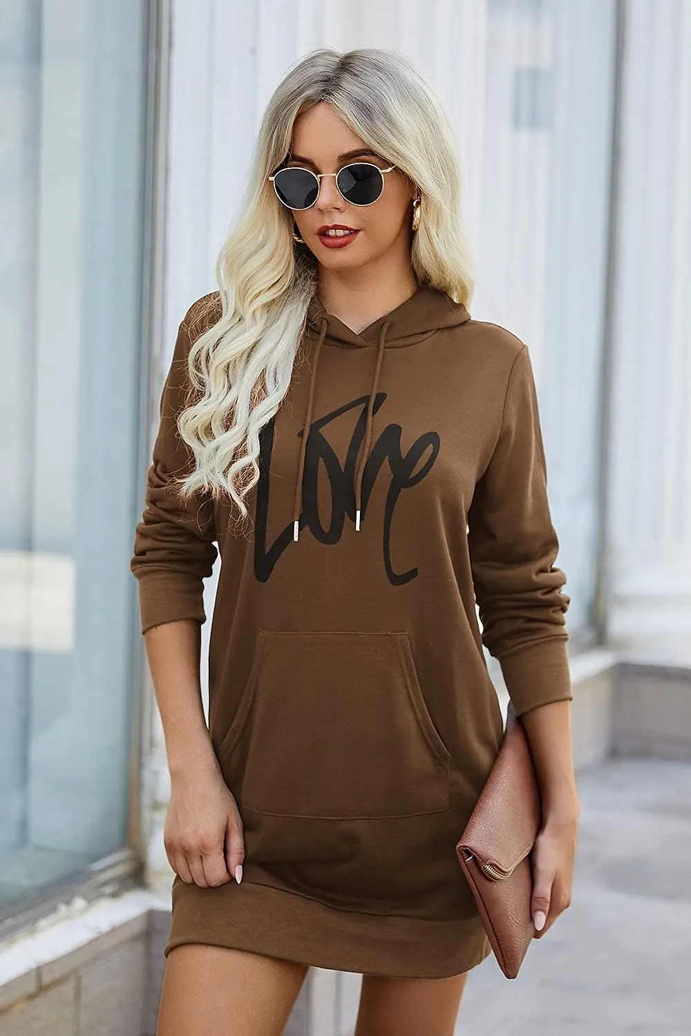 PRETTYGARDEN Women's Hooded Sweatshirt Fall Fashion Drawstring Lightweight Long Sleeve Pullover Hoodie Dress