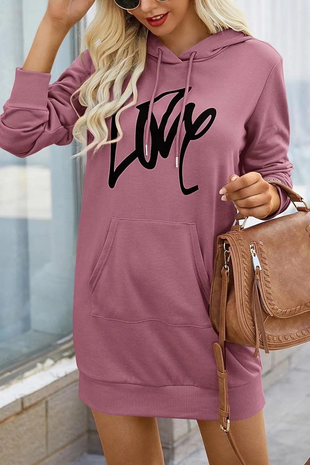 PRETTYGARDEN Women's Hooded Sweatshirt Fall Fashion Drawstring Lightweight Long Sleeve Pullover Hoodie Dress