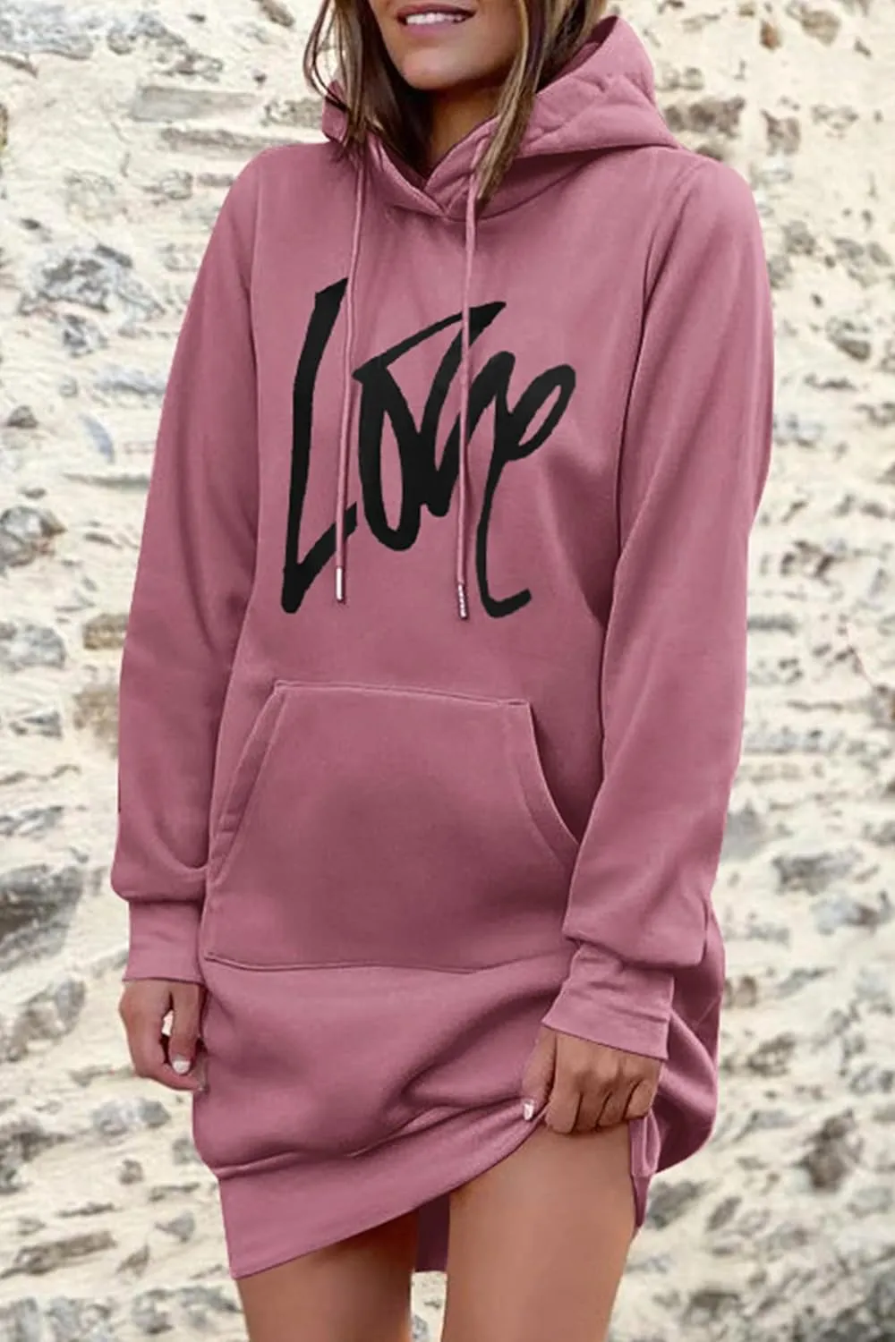 PRETTYGARDEN Women's Hooded Sweatshirt Fall Fashion Drawstring Lightweight Long Sleeve Pullover Hoodie Dress