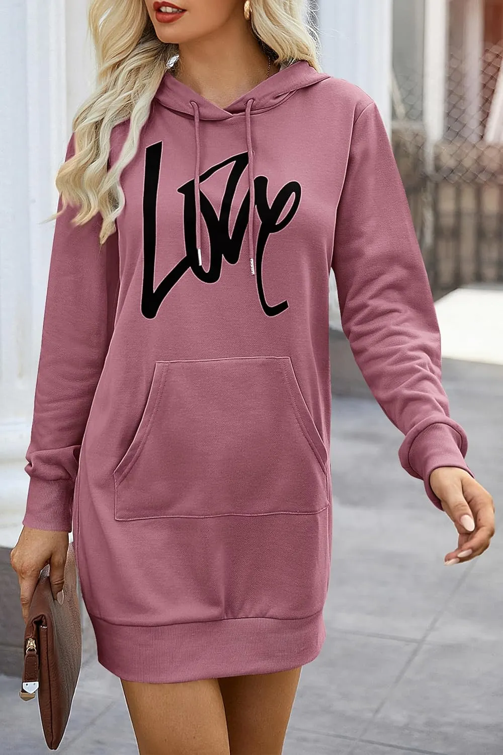 PRETTYGARDEN Women's Hooded Sweatshirt Fall Fashion Drawstring Lightweight Long Sleeve Pullover Hoodie Dress