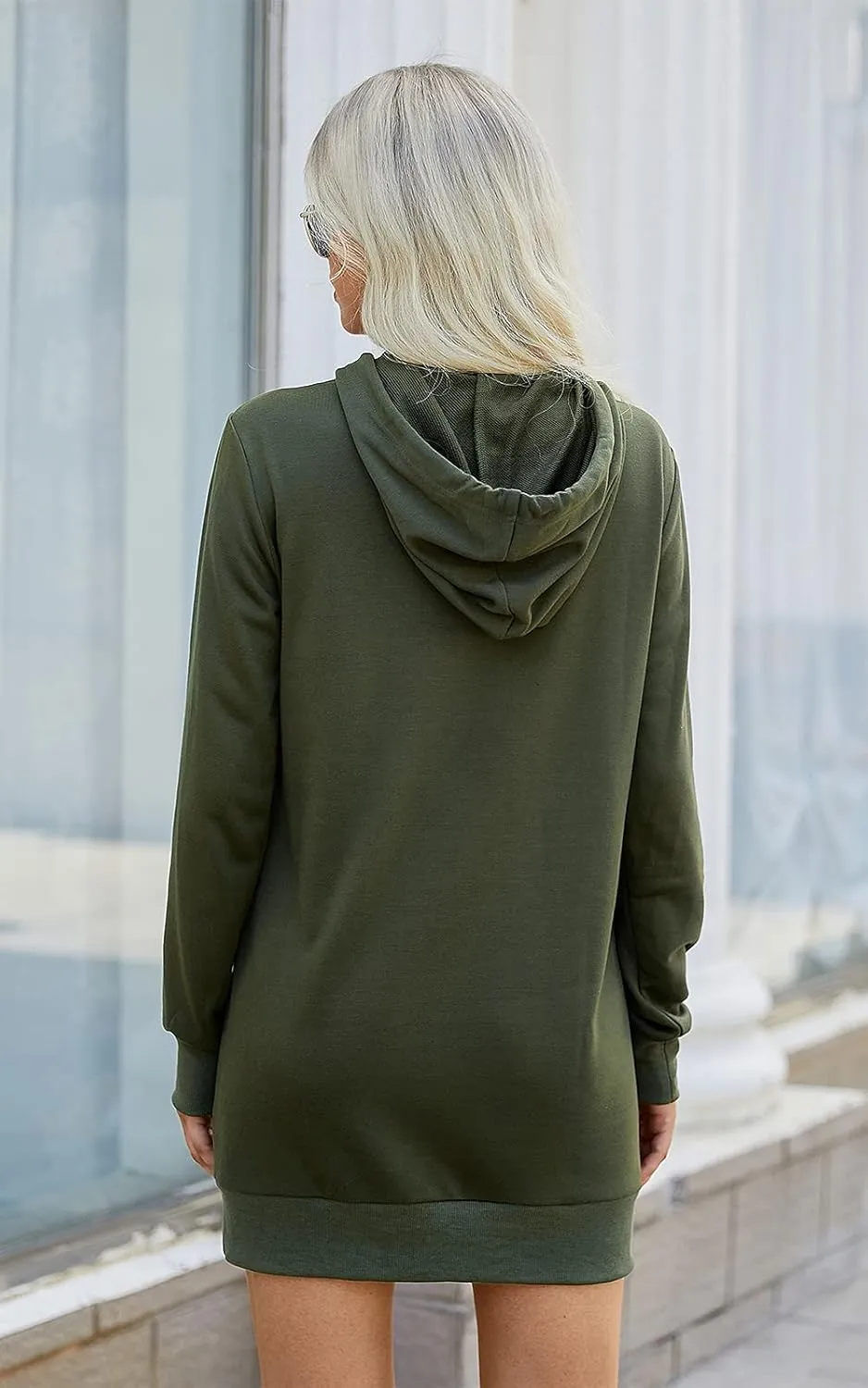 PRETTYGARDEN Women's Hooded Sweatshirt Fall Fashion Drawstring Lightweight Long Sleeve Pullover Hoodie Dress