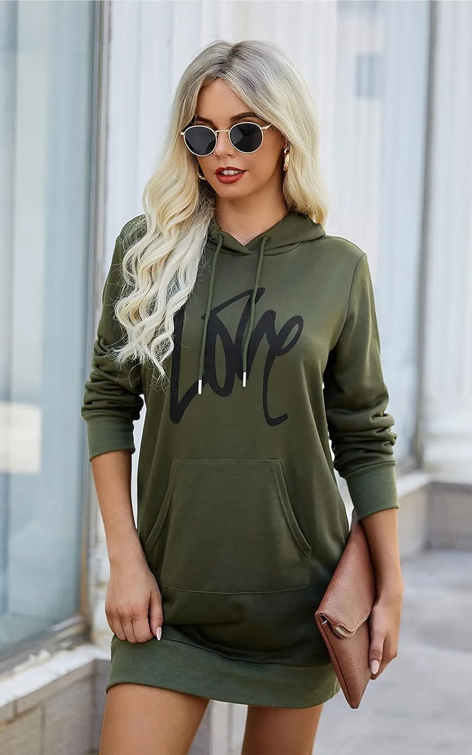 PRETTYGARDEN Women's Hooded Sweatshirt Fall Fashion Drawstring Lightweight Long Sleeve Pullover Hoodie Dress