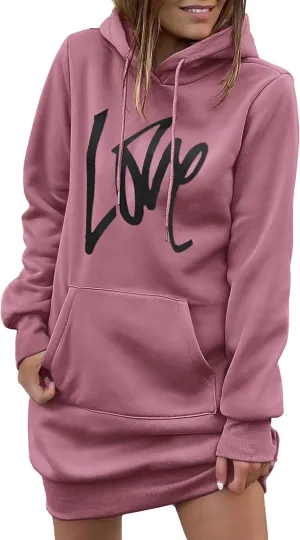 PRETTYGARDEN Women's Hooded Sweatshirt Fall Fashion Drawstring Lightweight Long Sleeve Pullover Hoodie Dress