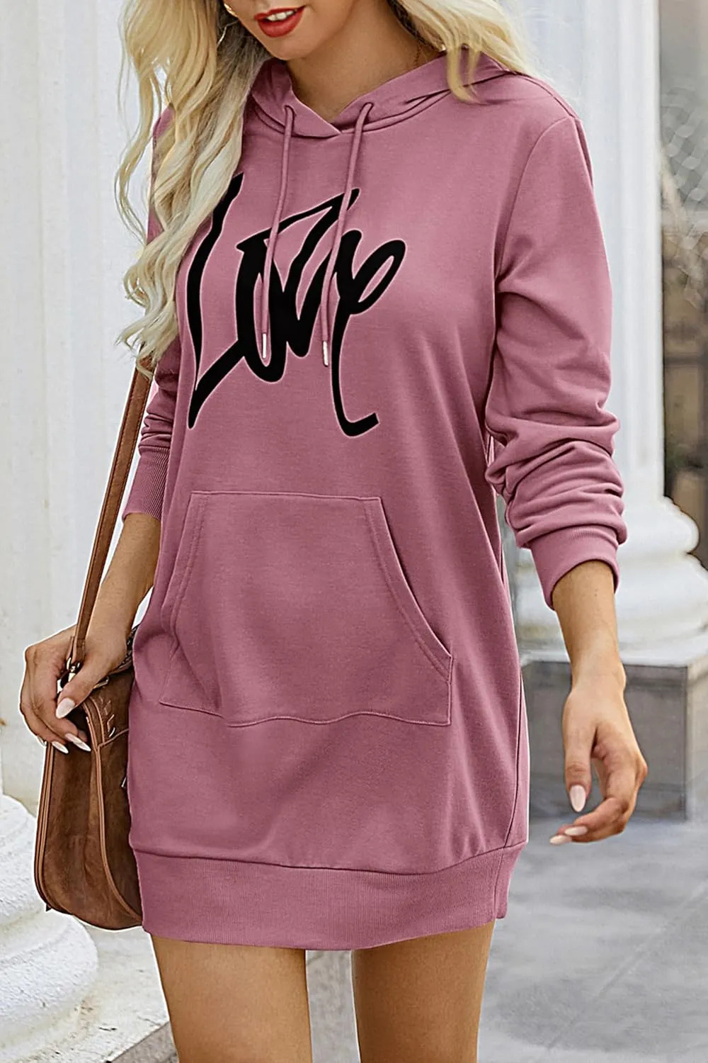 PRETTYGARDEN Women's Hooded Sweatshirt Fall Fashion Drawstring Lightweight Long Sleeve Pullover Hoodie Dress
