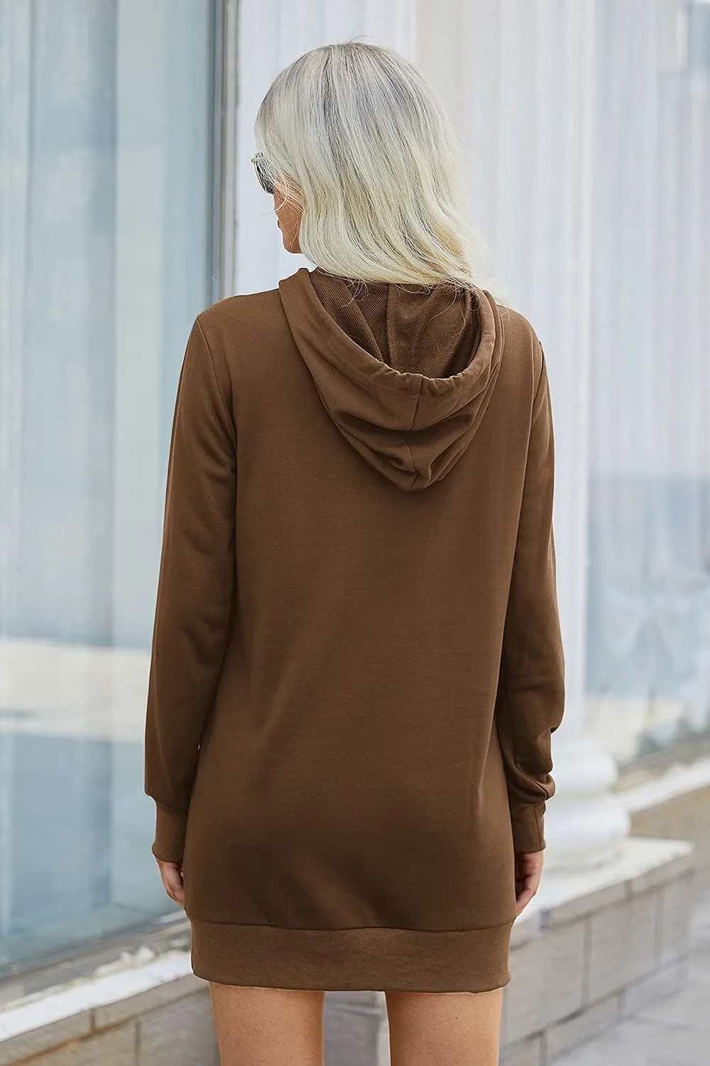 PRETTYGARDEN Women's Hooded Sweatshirt Fall Fashion Drawstring Lightweight Long Sleeve Pullover Hoodie Dress