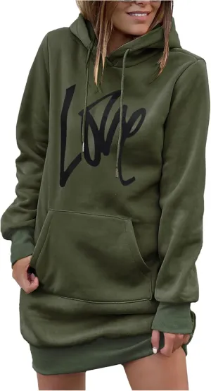 PRETTYGARDEN Women's Hooded Sweatshirt Fall Fashion Drawstring Lightweight Long Sleeve Pullover Hoodie Dress
