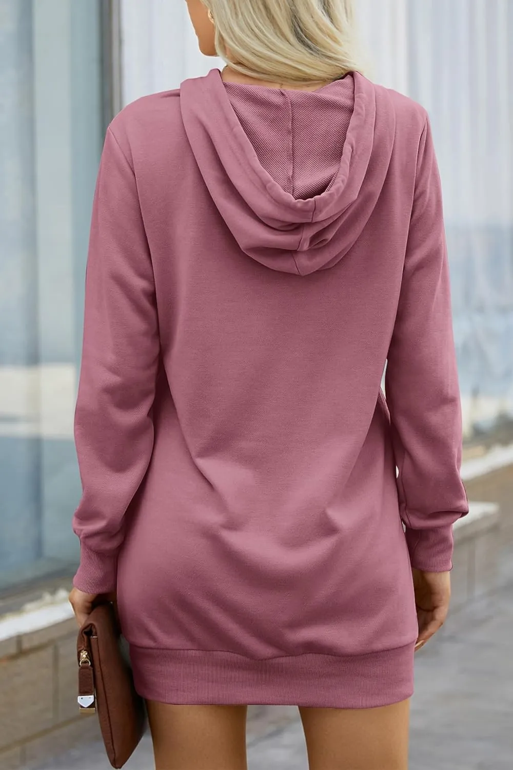 PRETTYGARDEN Women's Hooded Sweatshirt Fall Fashion Drawstring Lightweight Long Sleeve Pullover Hoodie Dress