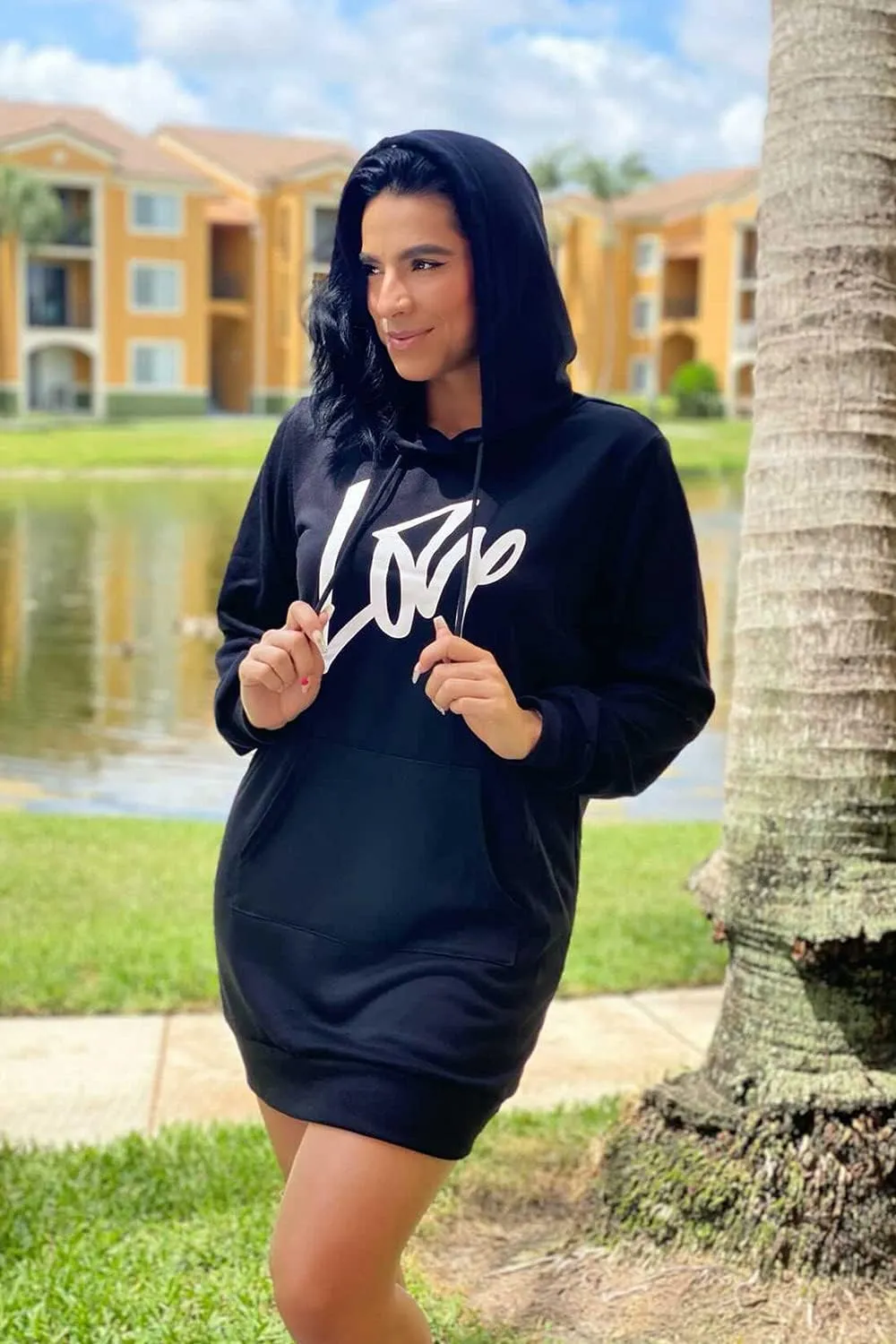 PRETTYGARDEN Women's Hooded Sweatshirt Fall Fashion Drawstring Lightweight Long Sleeve Pullover Hoodie Dress