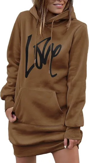 PRETTYGARDEN Women's Hooded Sweatshirt Fall Fashion Drawstring Lightweight Long Sleeve Pullover Hoodie Dress