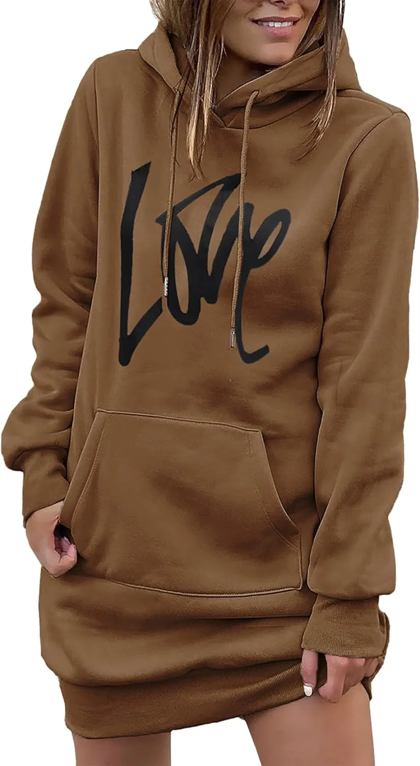 PRETTYGARDEN Women's Hooded Sweatshirt Fall Fashion Drawstring Lightweight Long Sleeve Pullover Hoodie Dress