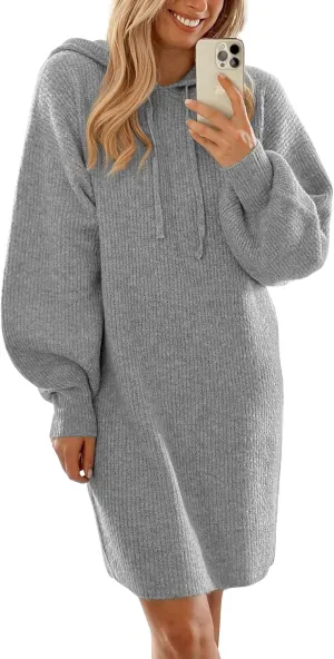 PRETTYGARDEN Women's Sweater Dress Fall Winter Casual Long Sleeve Pullover Chunky Knit Loose Oversized Hoodie Tunic Sweaters