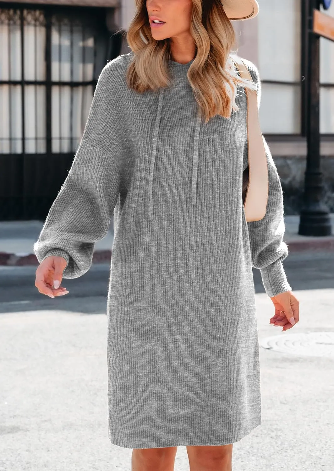 PRETTYGARDEN Women's Sweater Dress Fall Winter Casual Long Sleeve Pullover Chunky Knit Loose Oversized Hoodie Tunic Sweaters