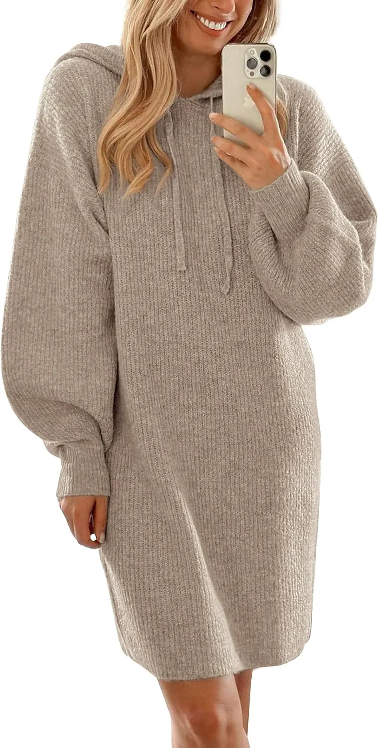 PRETTYGARDEN Women's Sweater Dress Fall Winter Casual Long Sleeve Pullover Chunky Knit Loose Oversized Hoodie Tunic Sweaters