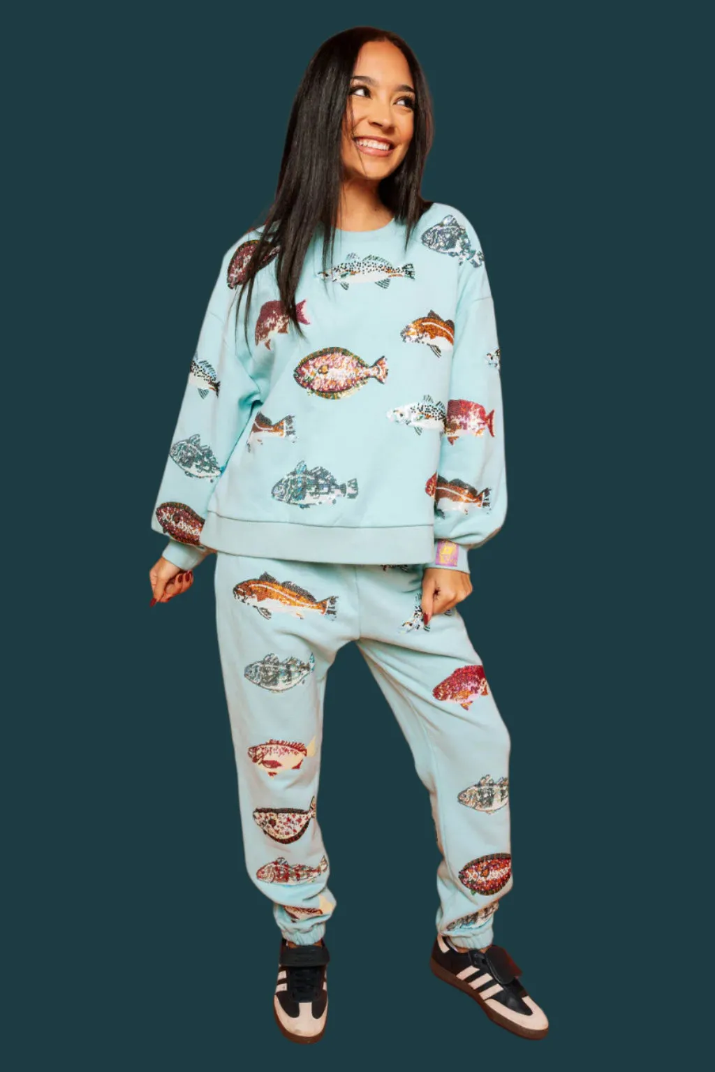 Queen Of Sparkles Light Blue Fish Sweatshirt