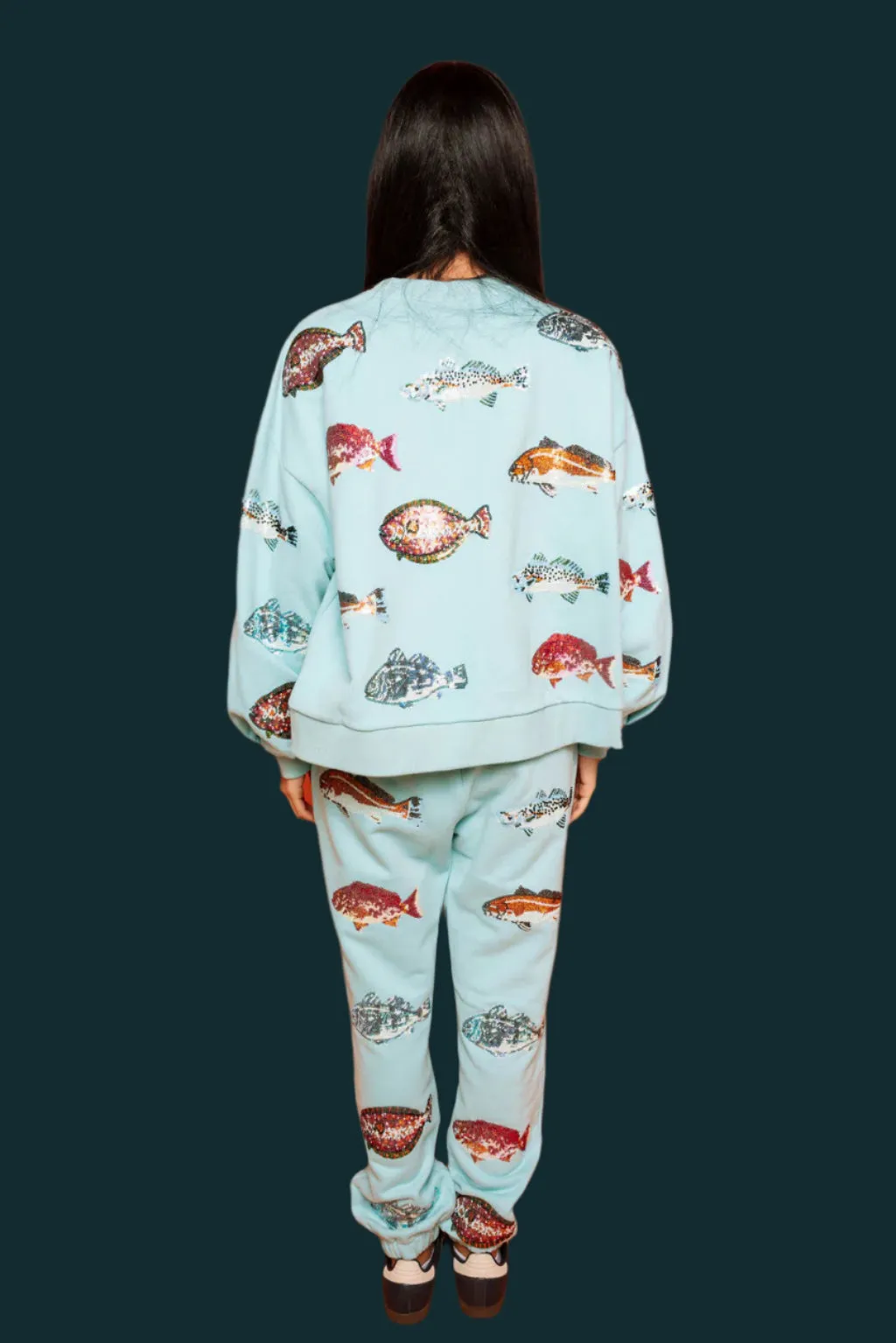 Queen Of Sparkles Light Blue Fish Sweatshirt