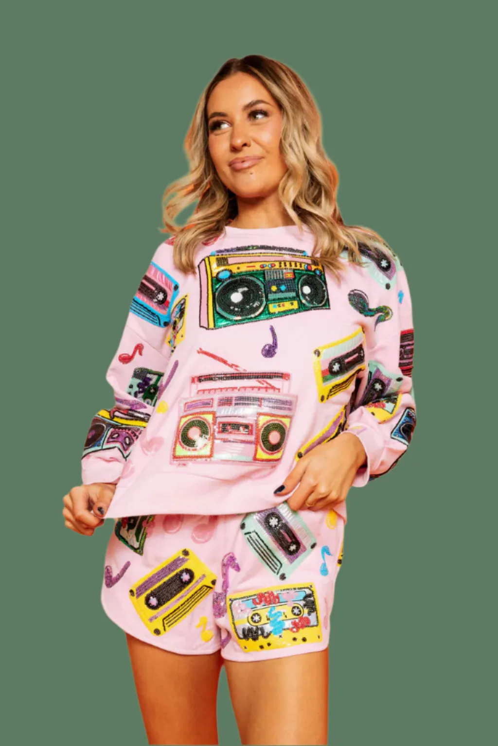 Queen Of Sparkles Pink Vintage Cassettes Sweatshirt