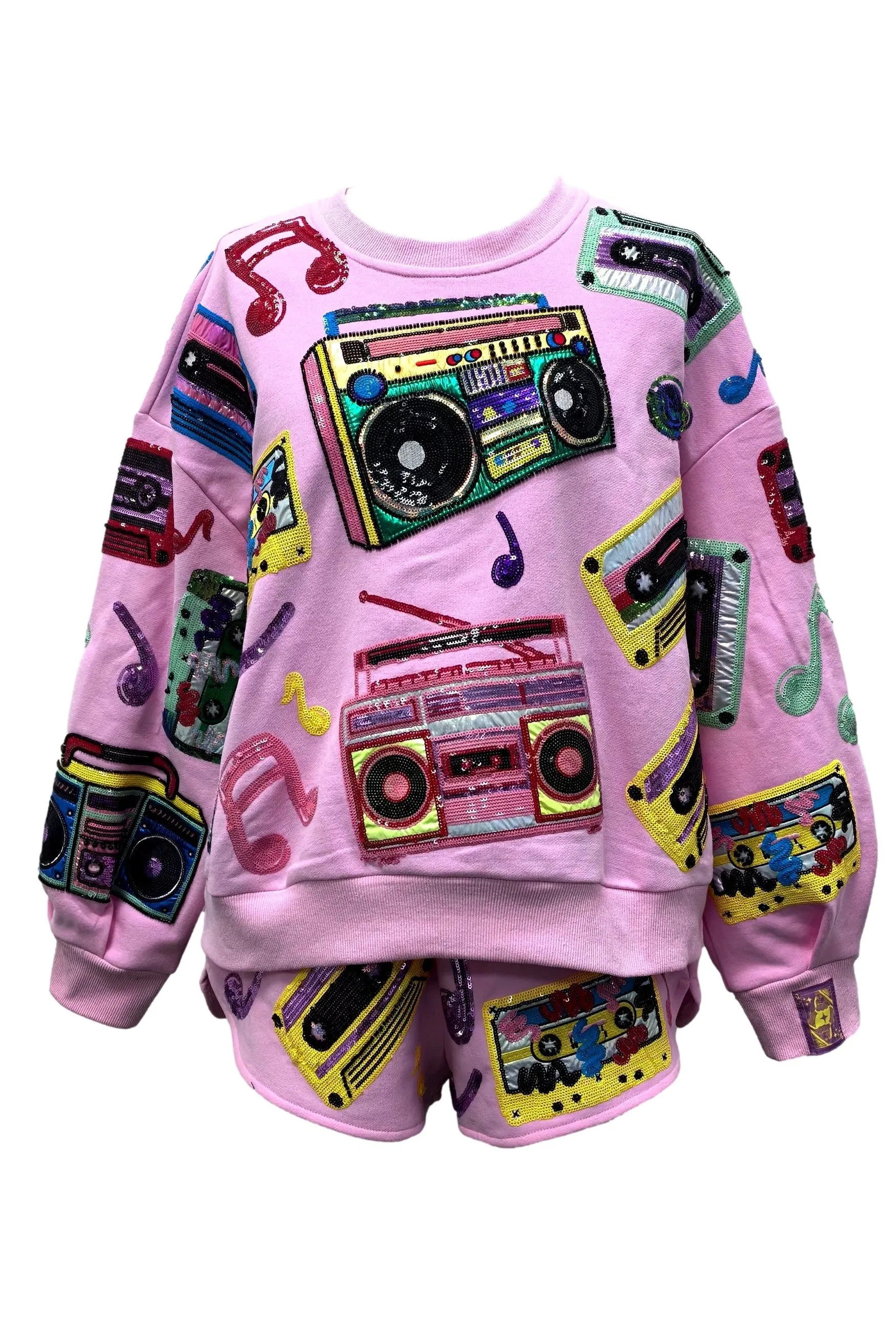 Queen Of Sparkles Pink Vintage Cassettes Sweatshirt