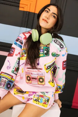 Queen Of Sparkles Pink Vintage Cassettes Sweatshirt