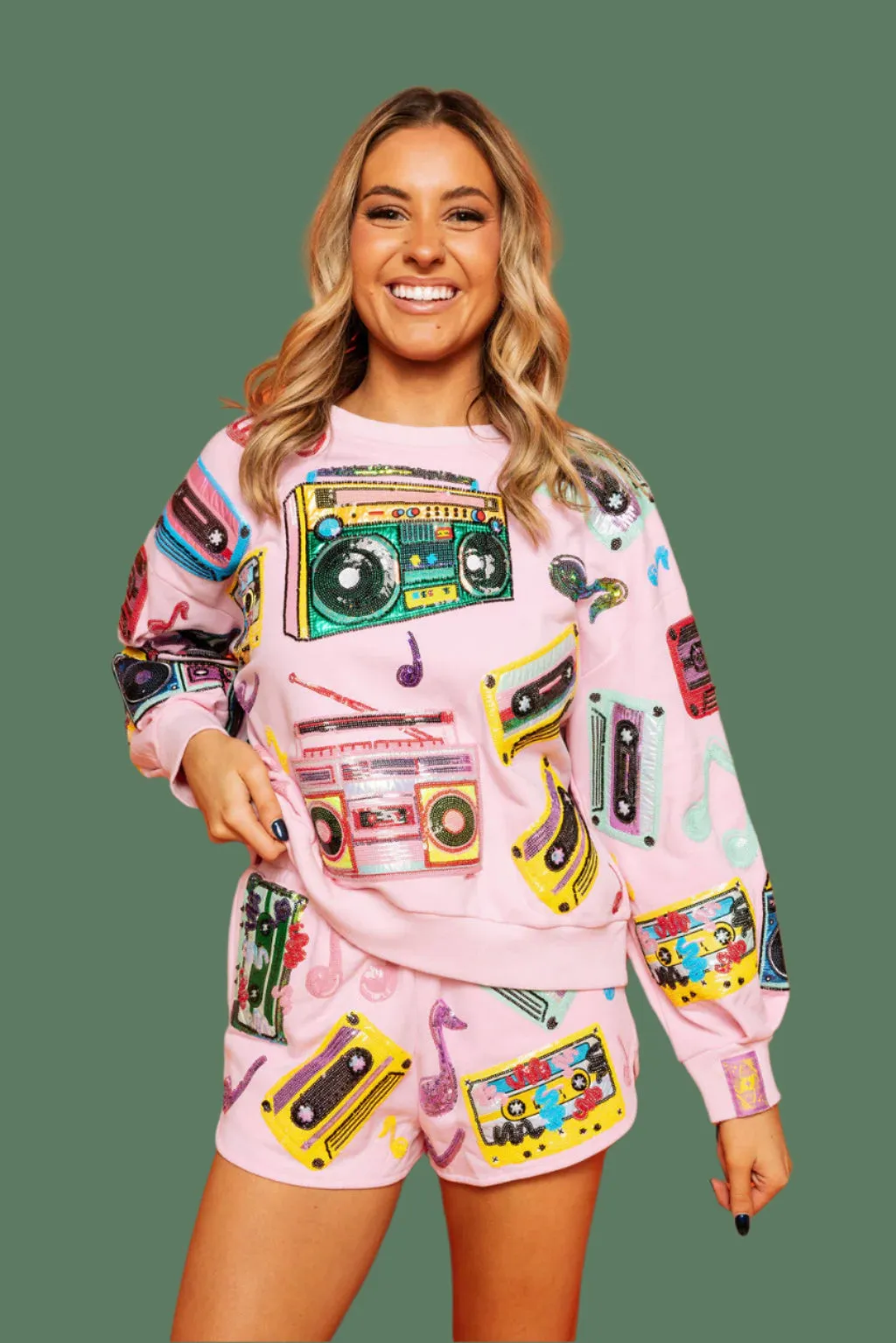 Queen Of Sparkles Pink Vintage Cassettes Sweatshirt