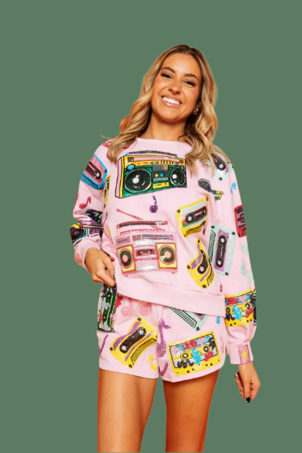 Queen Of Sparkles Pink Vintage Cassettes Sweatshirt