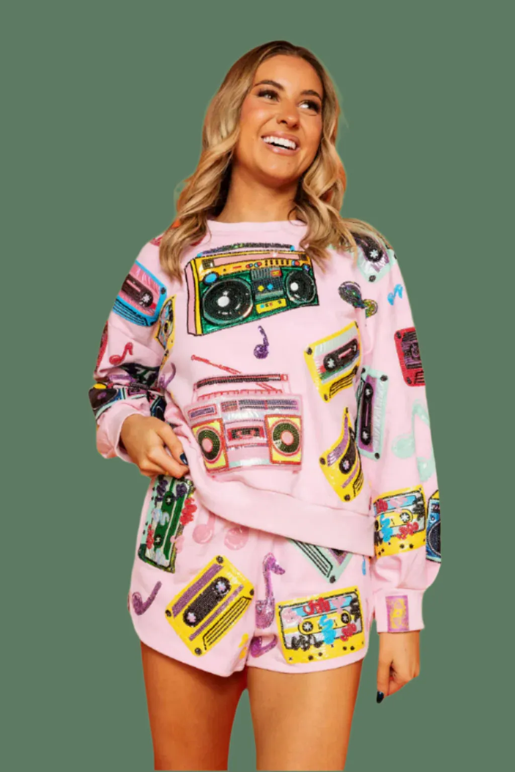 Queen Of Sparkles Pink Vintage Cassettes Sweatshirt