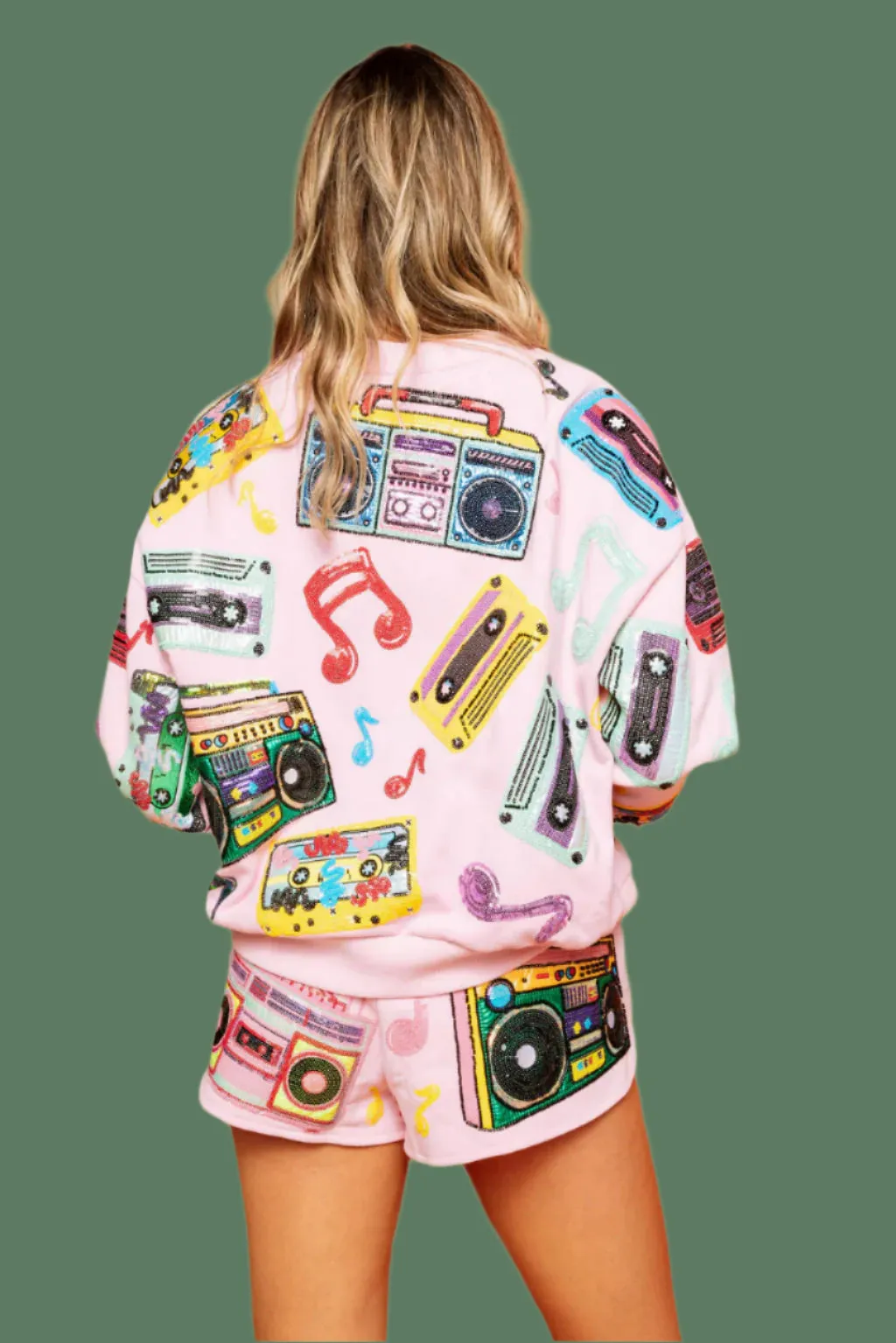 Queen Of Sparkles Pink Vintage Cassettes Sweatshirt