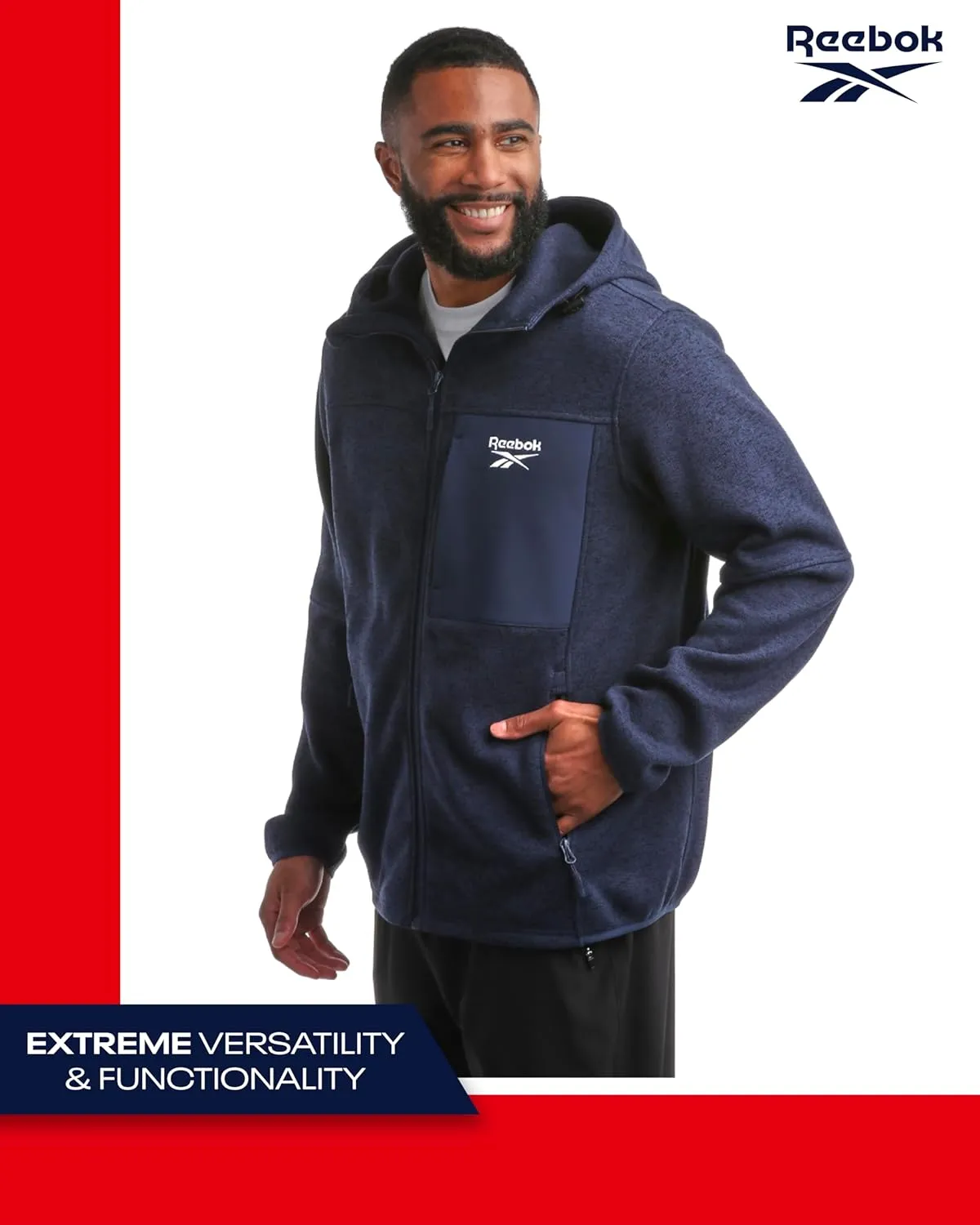 Reebok Men's Sweater Jacket - Fleece Lined Weather Resistant Insulated Outerwear - Cozy Sweater Jackets for Men (Sizes:M-XXL)