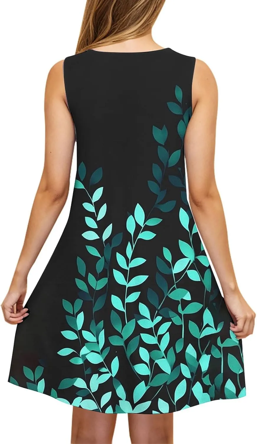 Sleeveless A-Line Sundress for Women V-Neck Casual Summer Mini Dress with Pockets Lightweight Flowy Dresses