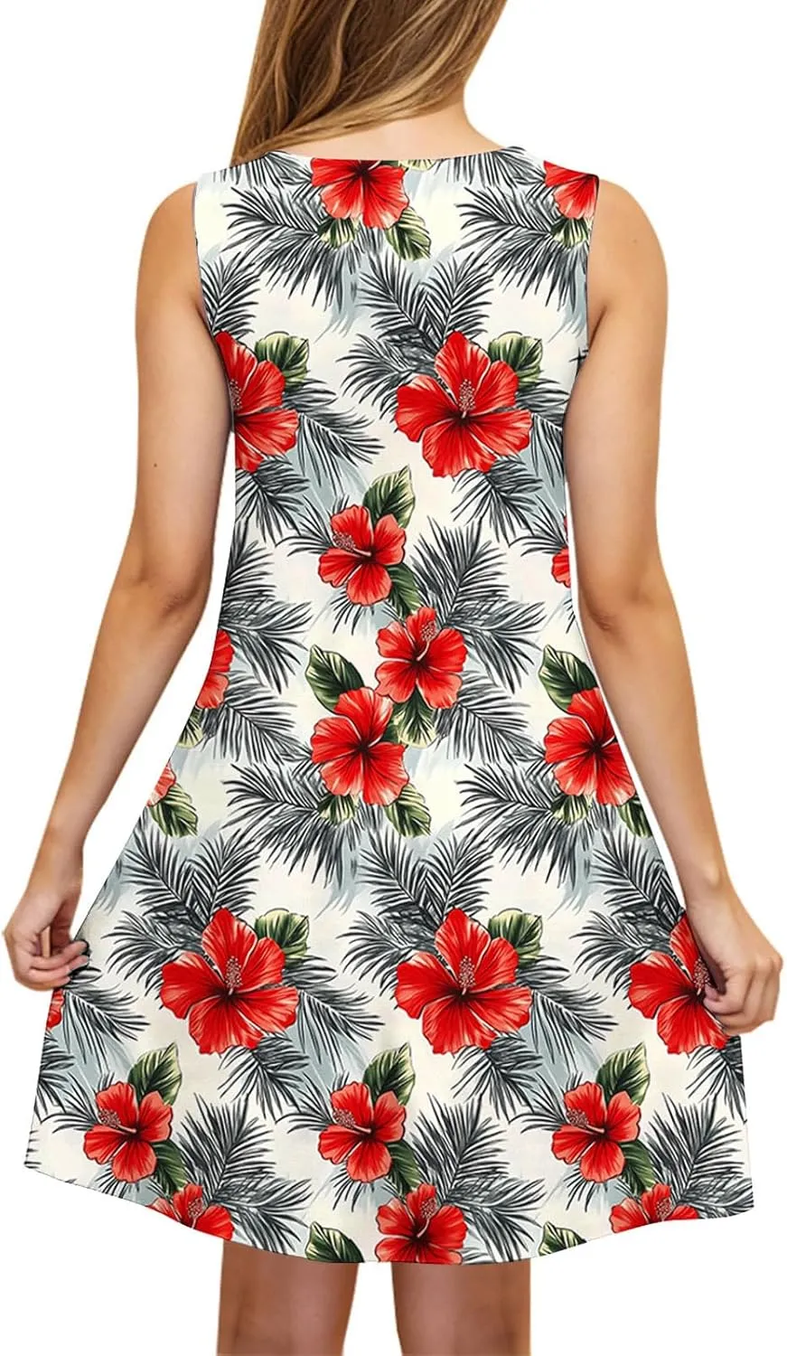 Sleeveless A-Line Sundress for Women V-Neck Casual Summer Mini Dress with Pockets Lightweight Flowy Dresses
