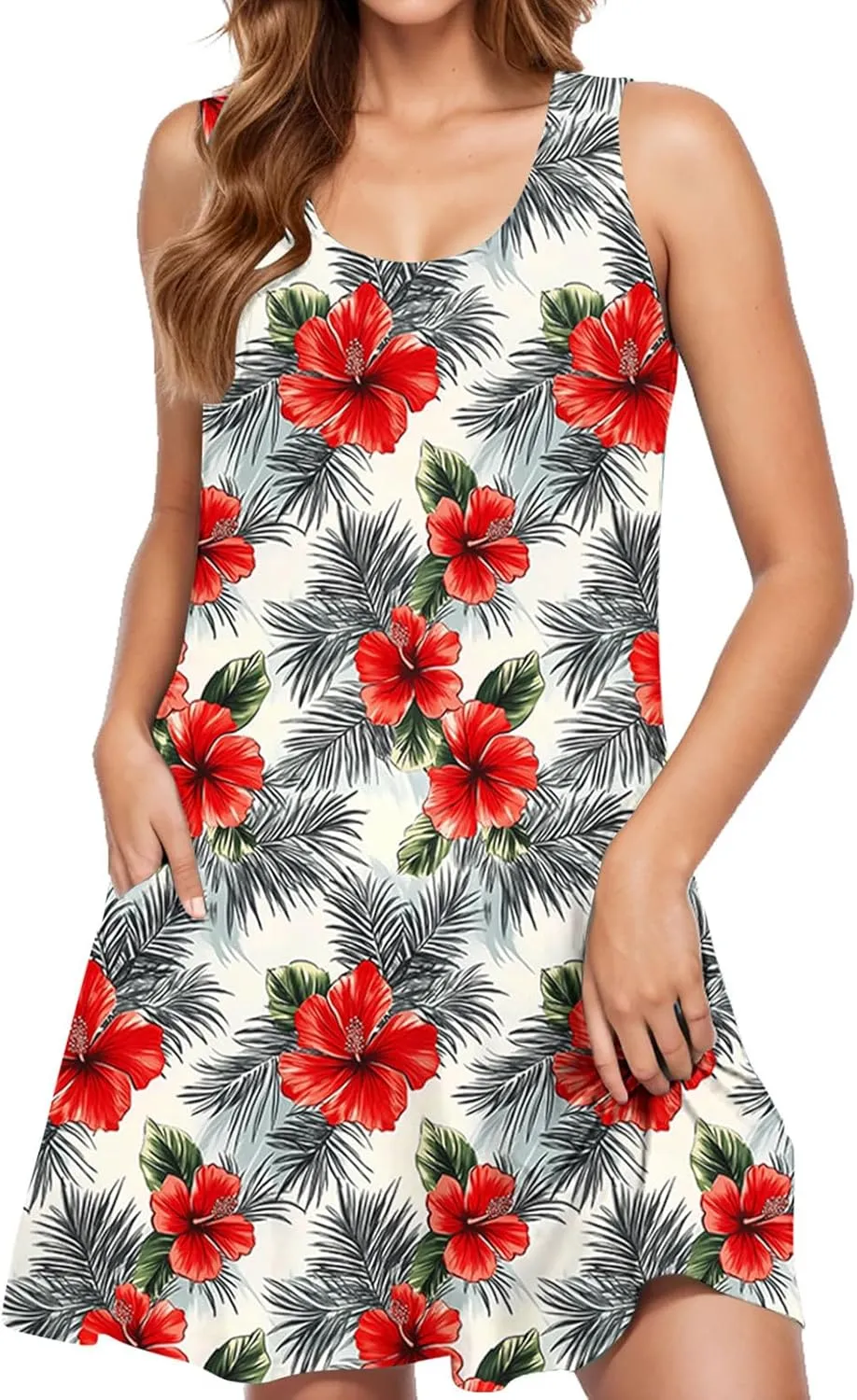 Sleeveless A-Line Sundress for Women V-Neck Casual Summer Mini Dress with Pockets Lightweight Flowy Dresses