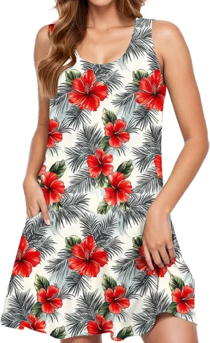 Sleeveless A-Line Sundress for Women V-Neck Casual Summer Mini Dress with Pockets Lightweight Flowy Dresses