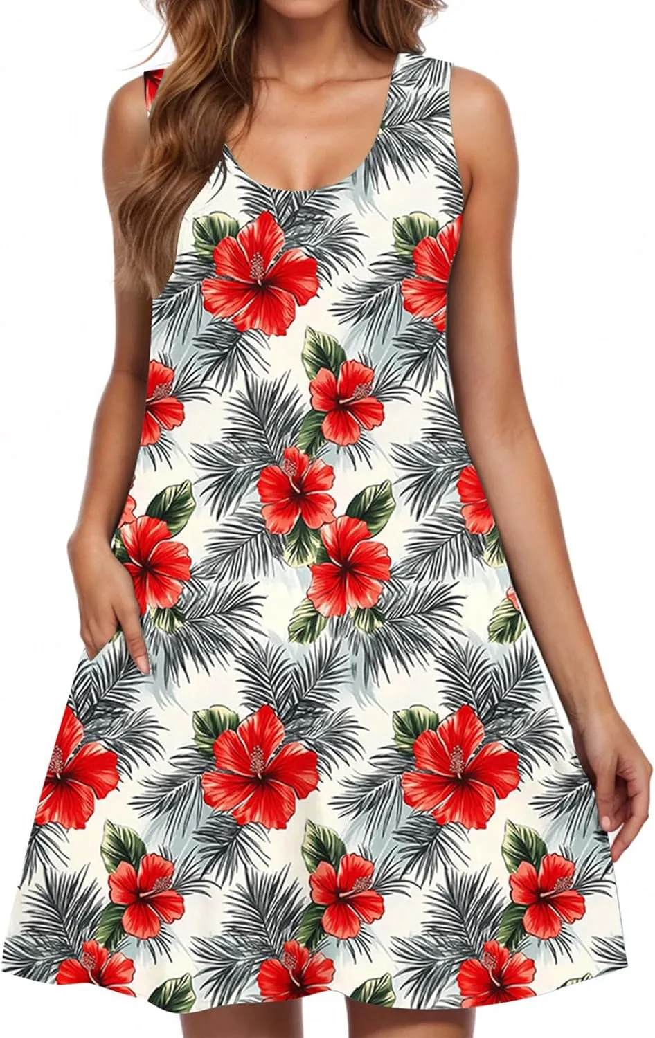 Sleeveless A-Line Sundress for Women V-Neck Casual Summer Mini Dress with Pockets Lightweight Flowy Dresses
