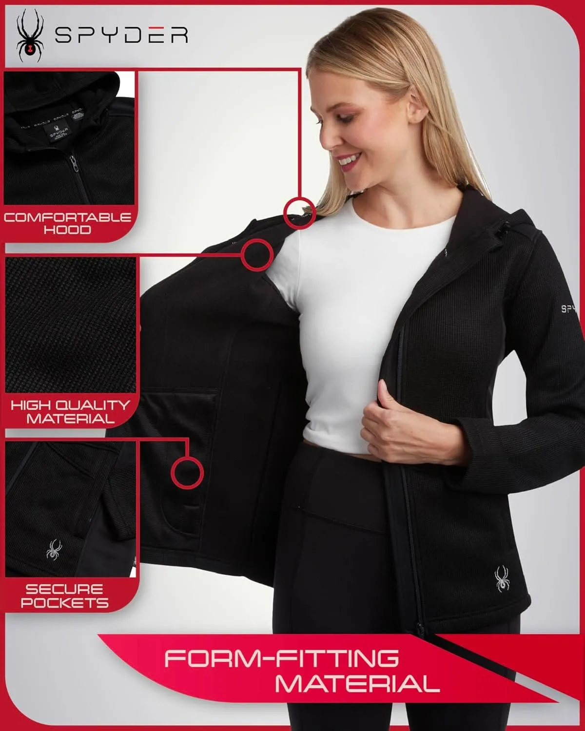 Spyder Women's Fleece Jacket - Lightweight Polar Fleece Lined, Wind-Resistant Hooded Zip Up Active Sweater Jacket (S-XL)