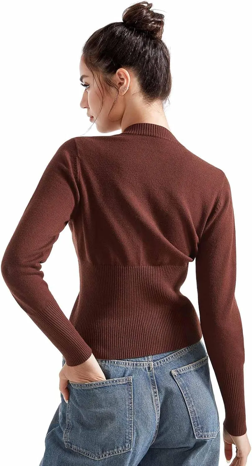 SUUKSESS Women Button Down Cardigan Crew Neck Sweaters Ribbed Knitted Slim Fit Tops