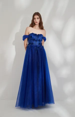 Sweetheart Collar Drop Shoulder Sleeves 3D Mesh Flower Dress