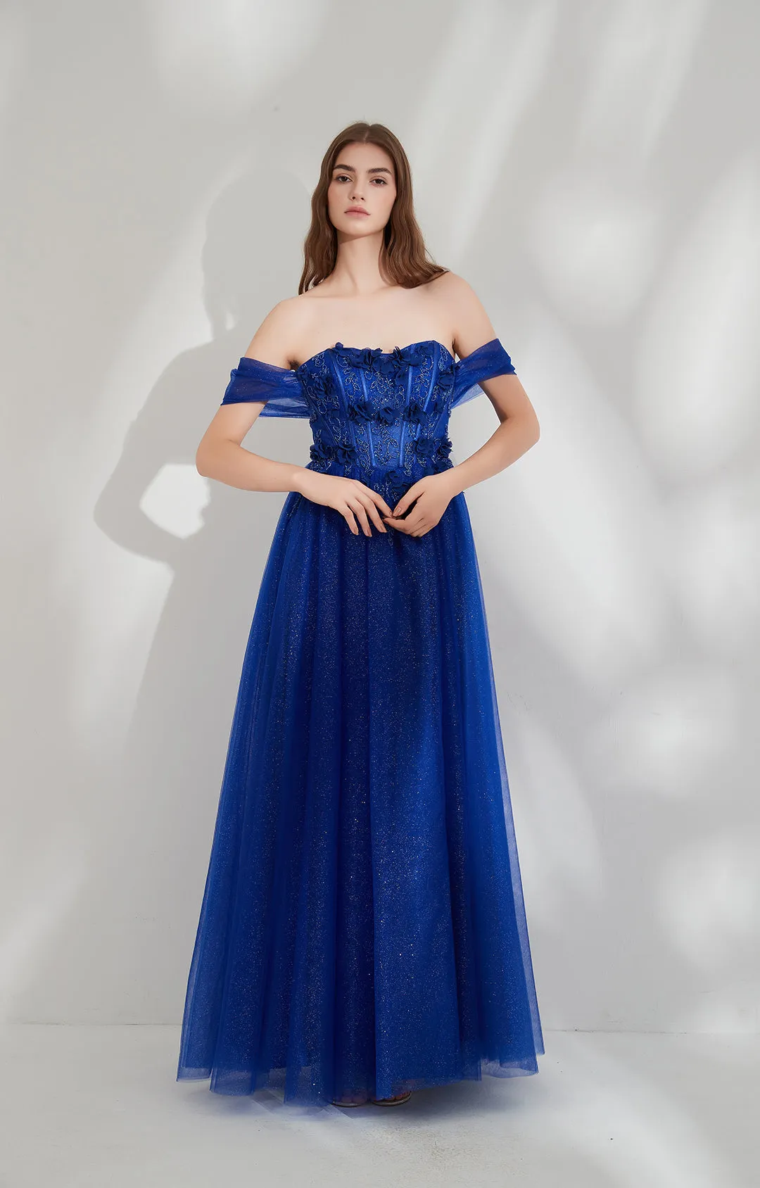 Sweetheart Collar Drop Shoulder Sleeves 3D Mesh Flower Dress